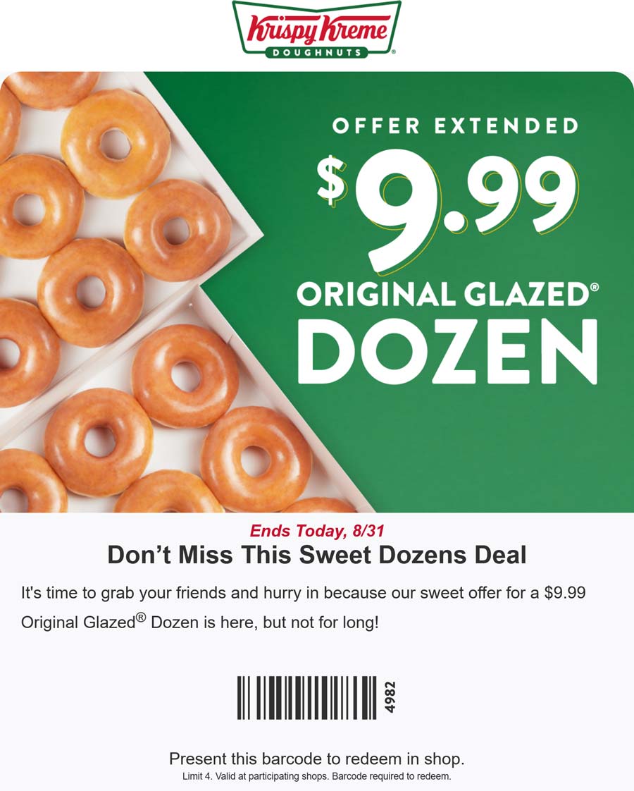 Krispy Kreme restaurants Coupon  $10 glazed dozen today at Krispy Kreme doughnuts #krispykreme 