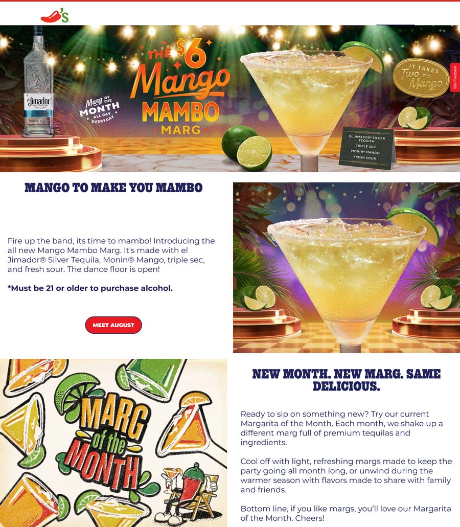 Chilis restaurants Coupon  $6 mango mambo margarita all month at Chilis restaurants #chilis 