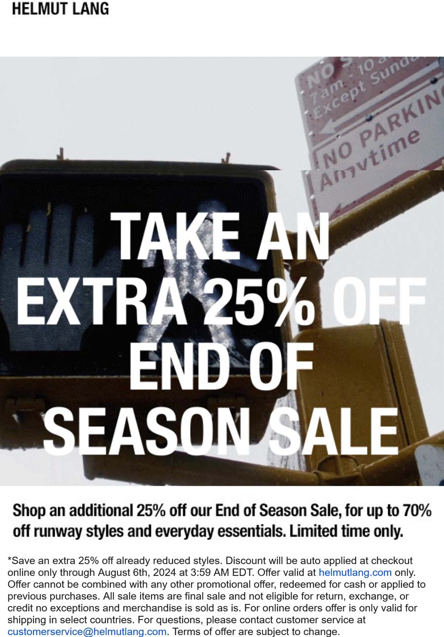 Helmut Lang stores Coupon  Extra 25% off sale styles at Helmut Lang #helmutlang 