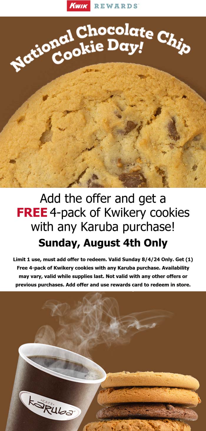 Kwik Trip restaurants Coupon  Free 4pk cookies with your coffee today at Kwik Trip gas stations #kwiktrip 