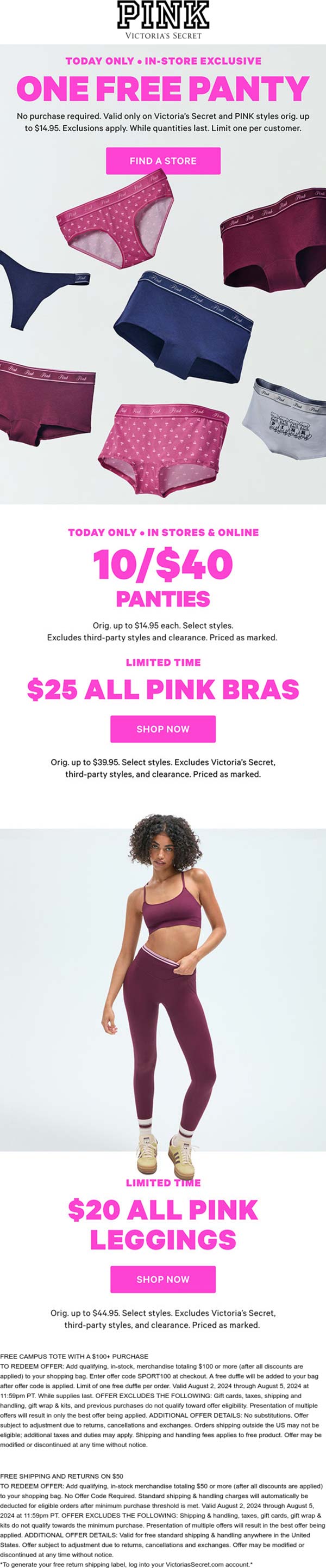 PINK stores Coupon  Free panty today at PINK, no purchase necessary #pink 