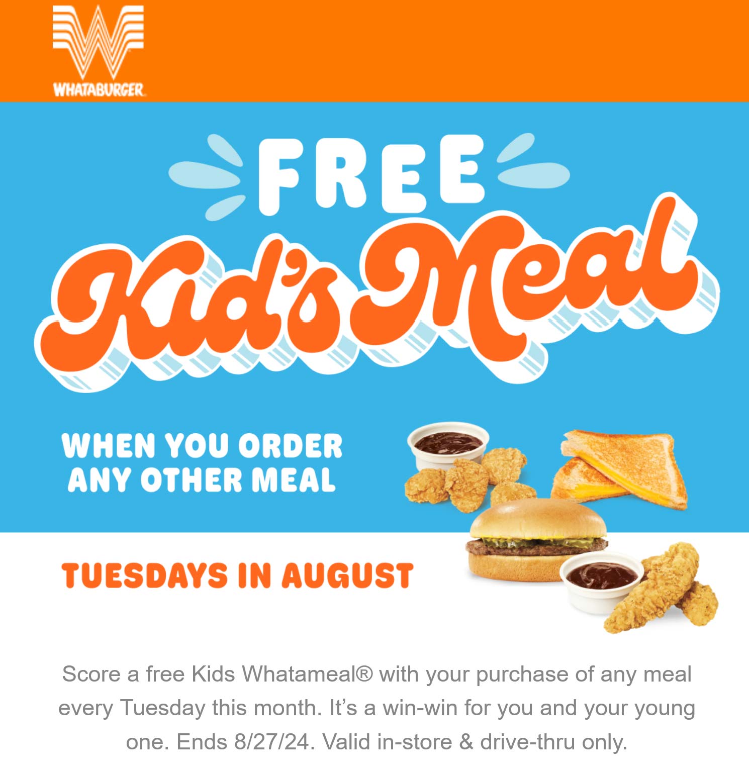 Whataburger restaurants Coupon  Free kids meal with yours Tuesdays at Whataburger #whataburger 