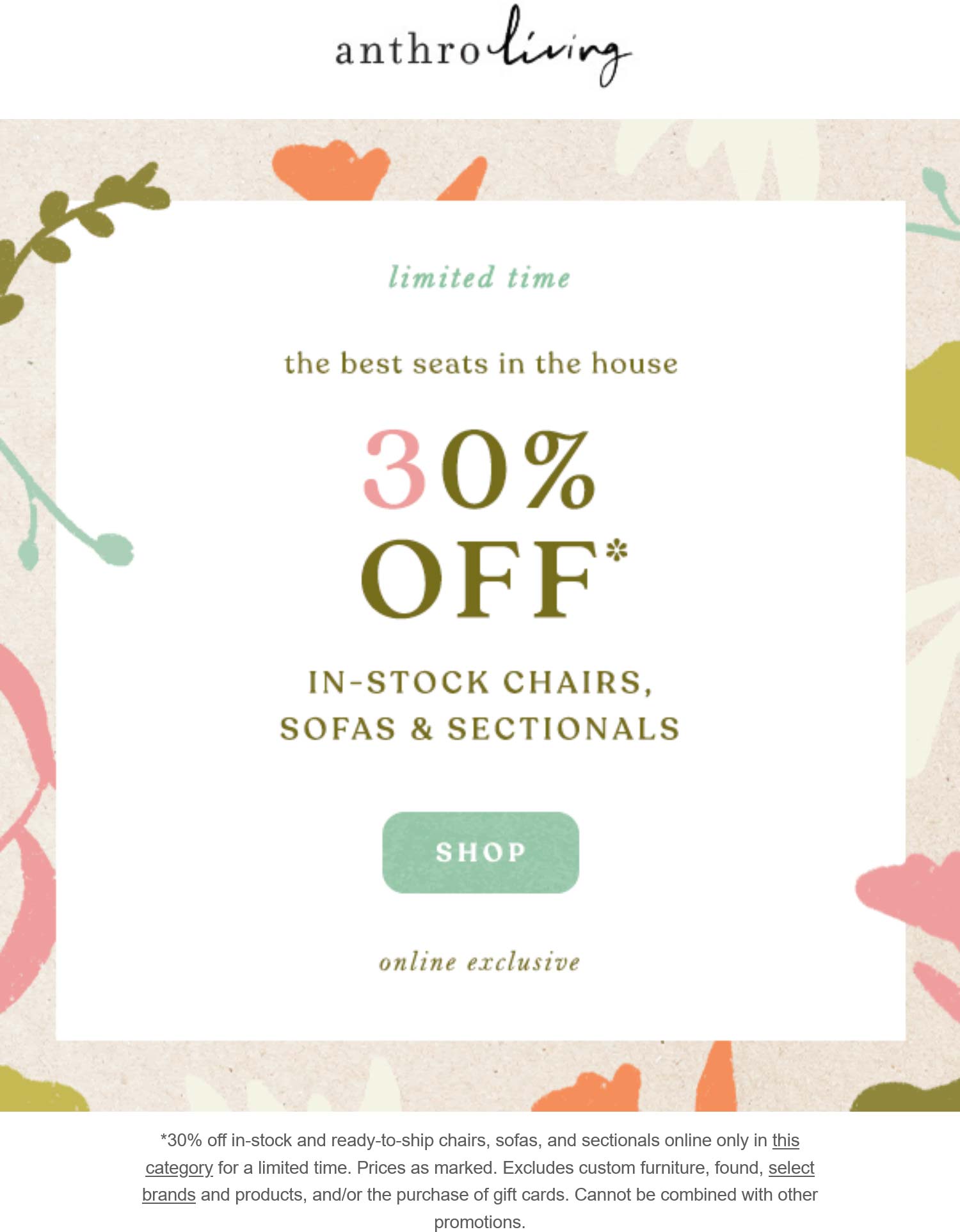 Anthropologie stores Coupon  30% off chairs sofas & sectionals online at Anthropologie #anthropologie 