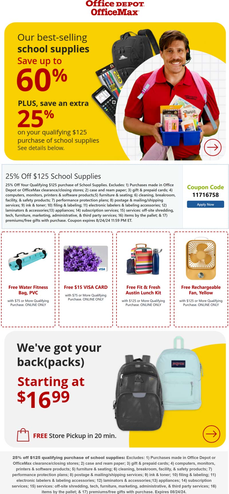 Office Depot stores Coupon  25% off $125 school supplies at Office Depot OfficeMax, or online via promo code 11716758 #officedepot 