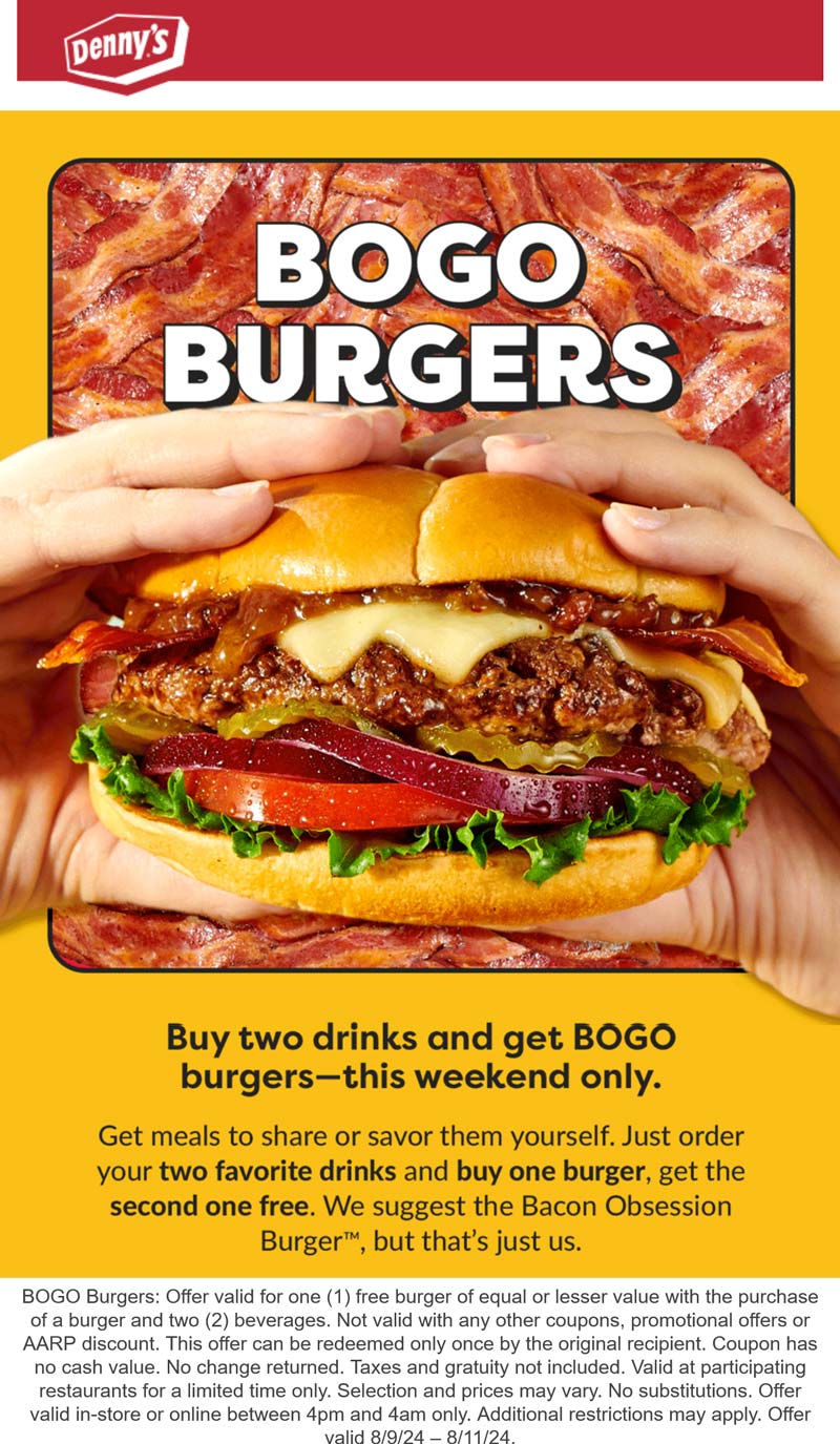 Dennys restaurants Coupon  Second cheeseburger free via login at Dennys #dennys 