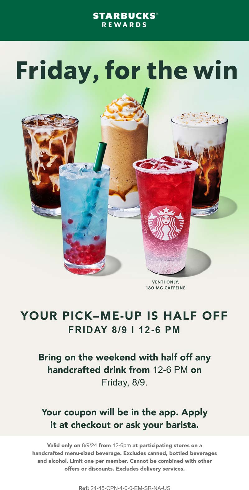 Starbucks restaurants Coupon  50% off your drink 12-6p today at Starbucks coffee #starbucks 