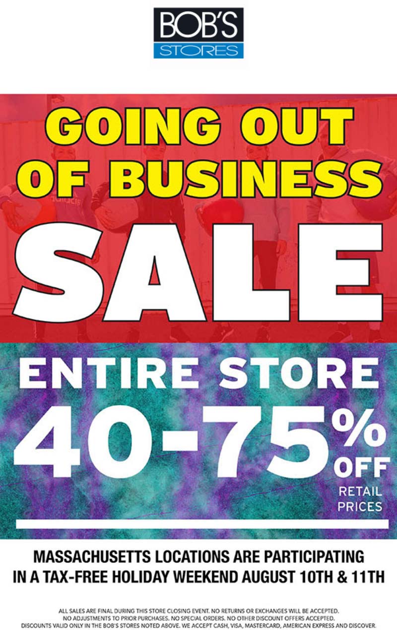 Bobs Stores stores Coupon  40-75% off everything at Bobs Stores going out of business clearance #bobsstores 