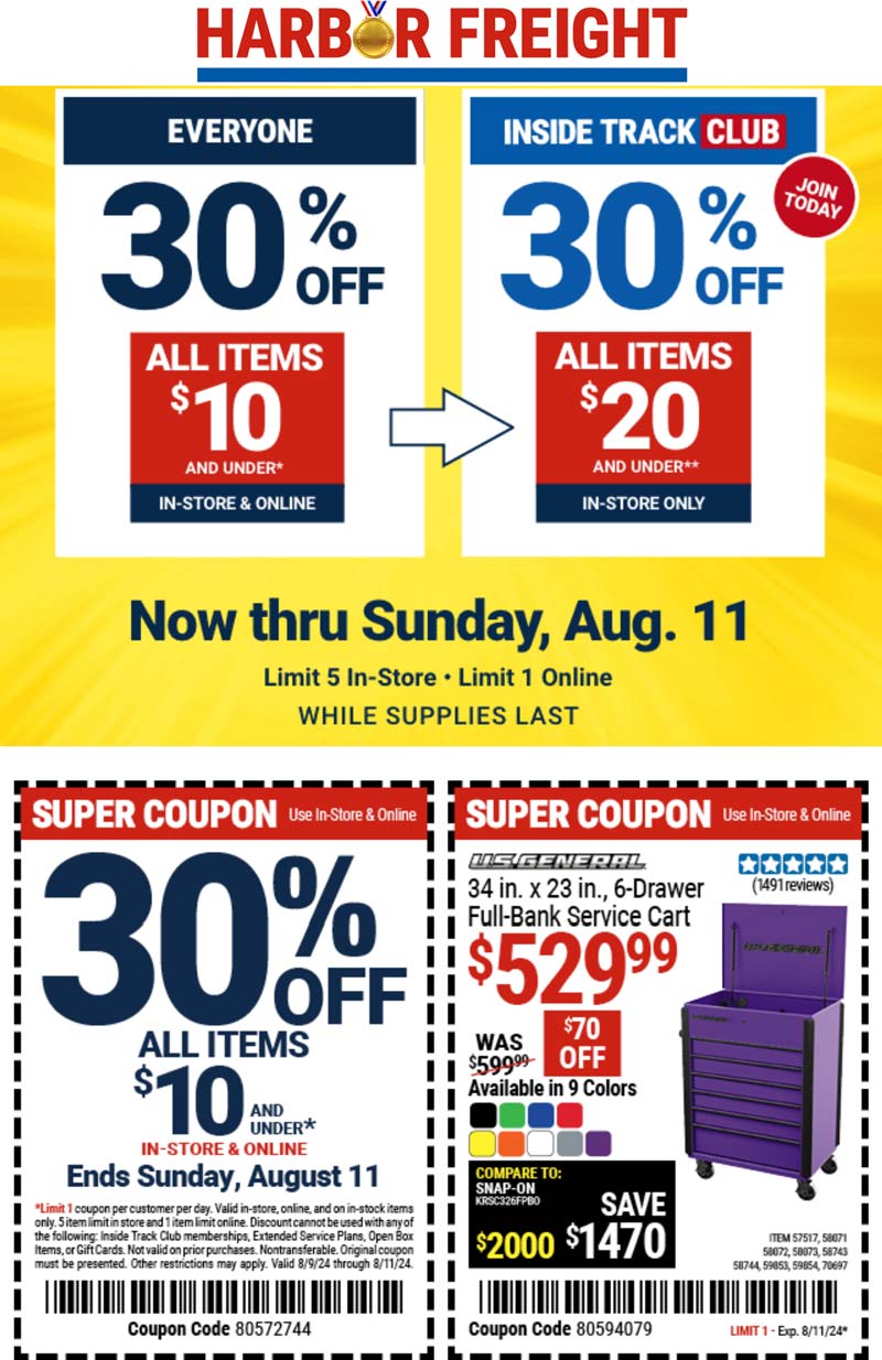 Harbor Freight stores Coupon  30% off $10 & under items at Harbor Freight Tools #harborfreight 