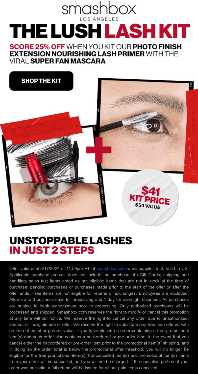 Smashbox stores Coupon  25% off with your kit at Smashbox cosmetics #smashbox 