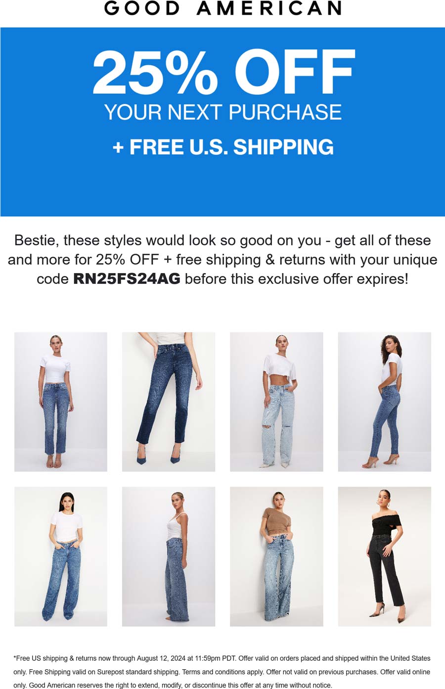 Good American stores Coupon  25% off today at Good American via promo code RN25FS24AG #goodamerican 