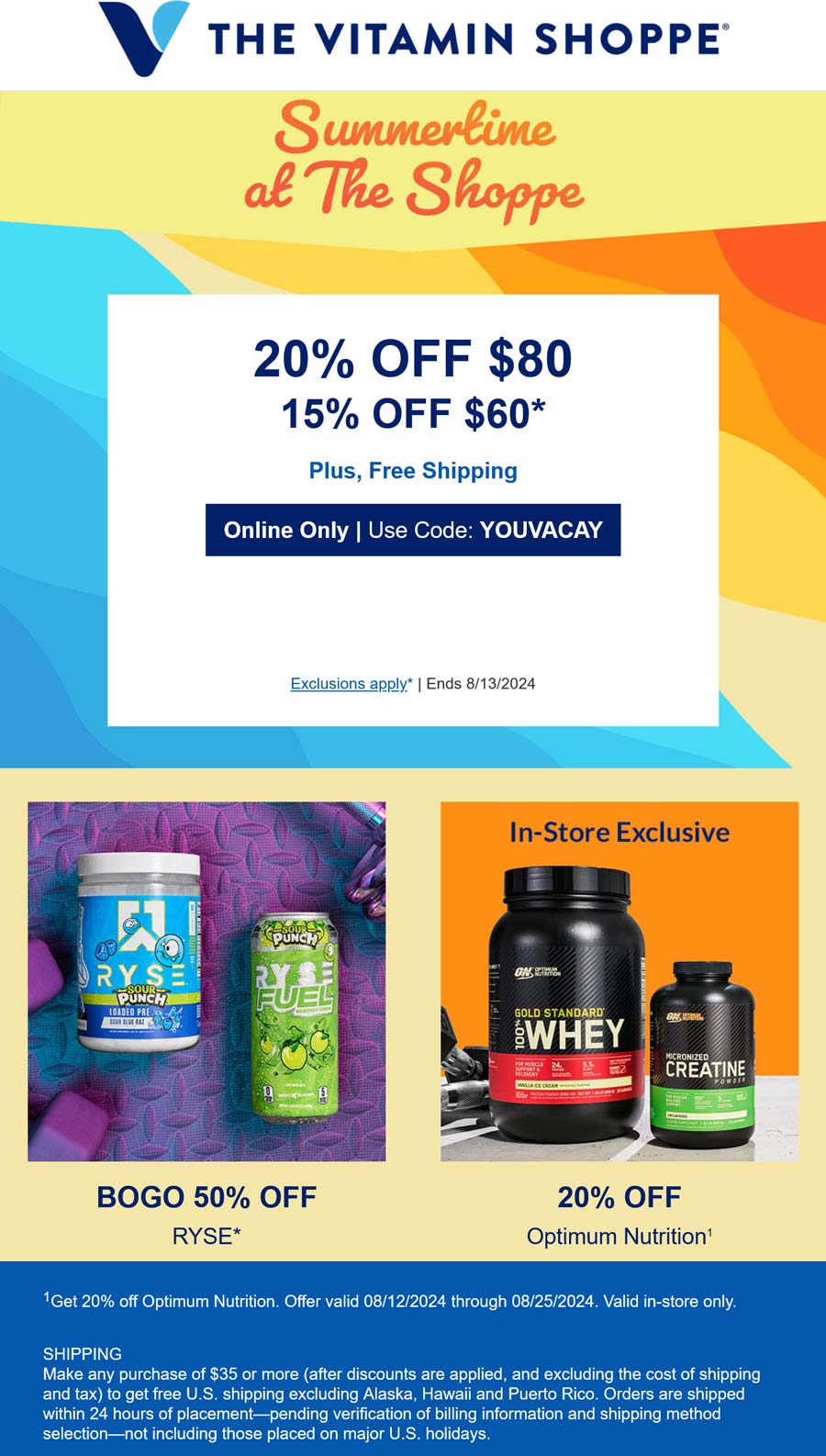 The Vitamin Shoppe stores Coupon  15-20% off $60+ at The Vitamin Shoppe via promo code YOUVACAY #thevitaminshoppe 