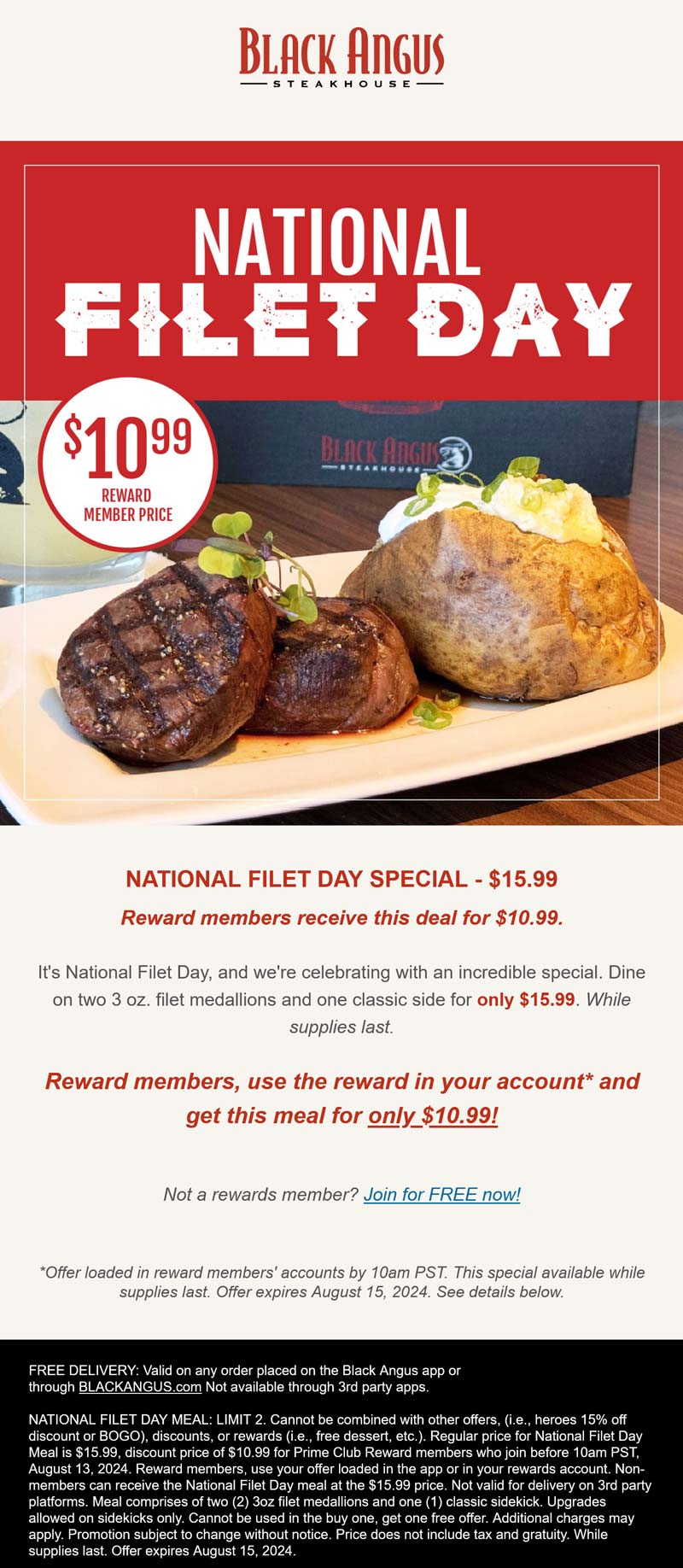 Black Angus restaurants Coupon  $11 filet mignon steak via login today at Black Angus steakhouse #blackangus 