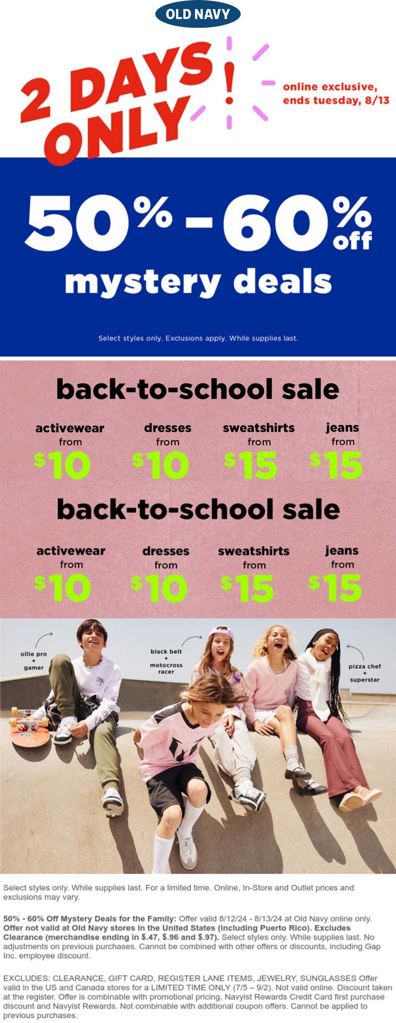 Old Navy stores Coupon  Various 50-60% off back-to-school deals today online at Old Navy #oldnavy 