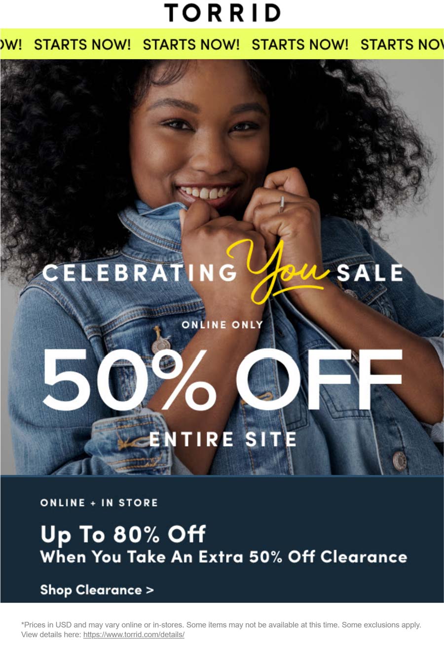 Torrid stores Coupon  50% off everything online at Torrid, includes clearance #torrid 