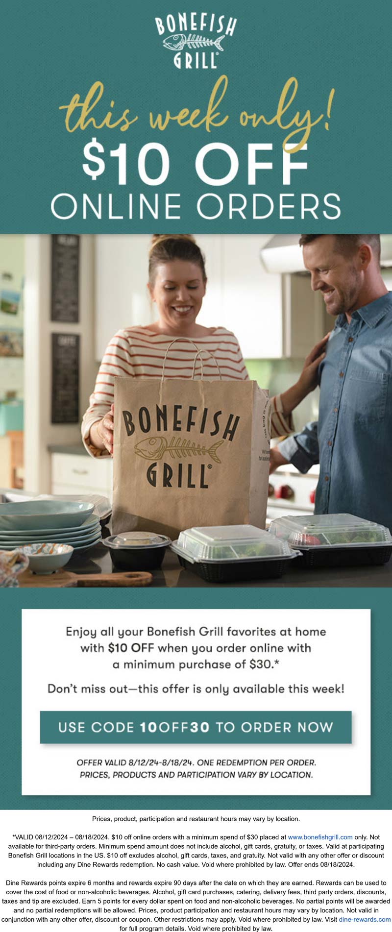 Bonefish Grill restaurants Coupon  $10 off $30 online at Bonefish Grill restaurants via promo code 10OFF30 #bonefishgrill 