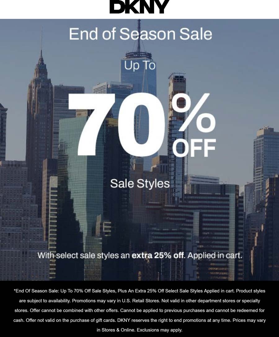 DKNY stores Coupon  Extra 25% off sale styles at DKNY, ditto online #dkny 