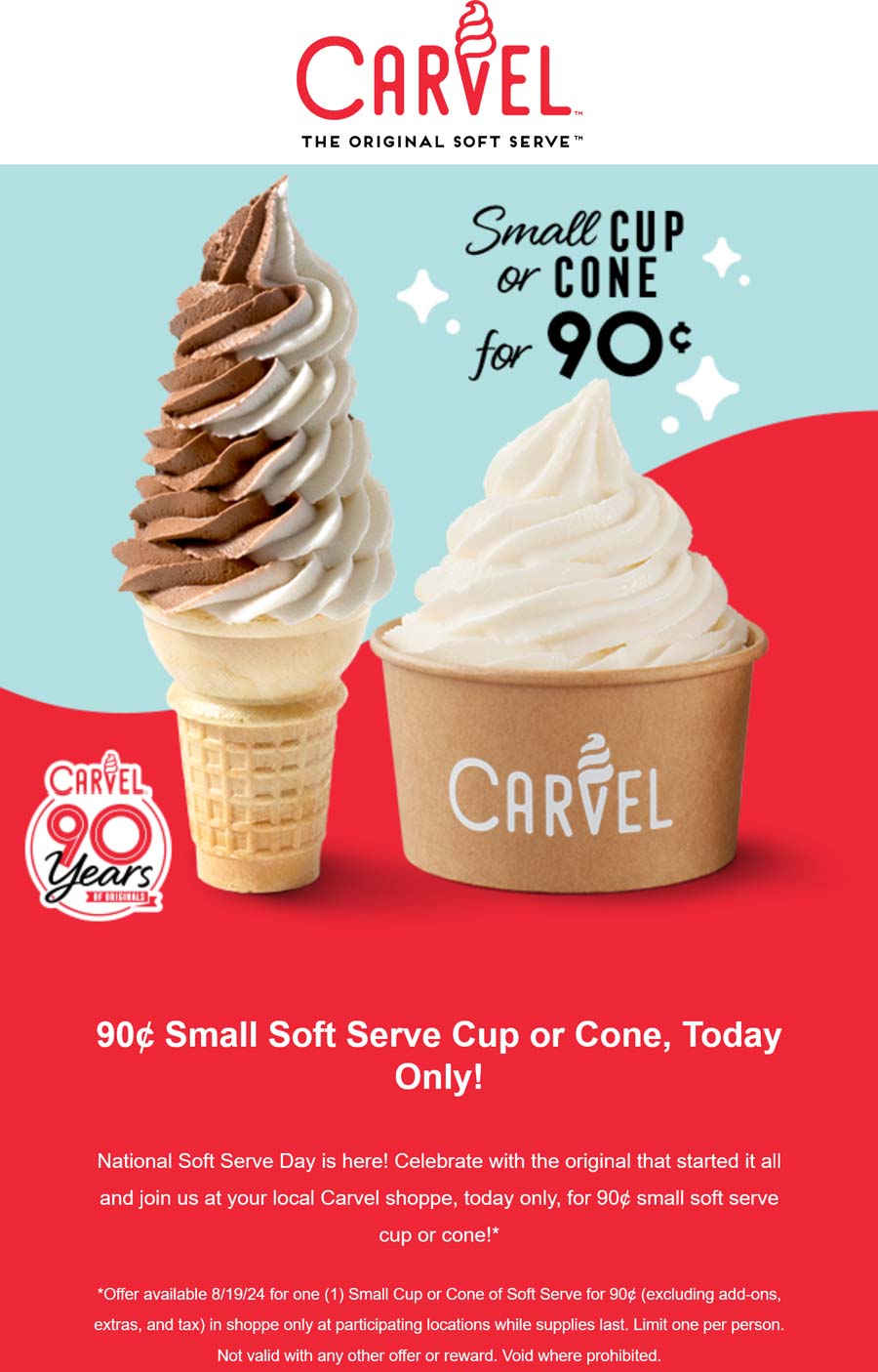 Carvel restaurants Coupon  .90 cent soft serve ice cream cone today at Carvel #carvel 