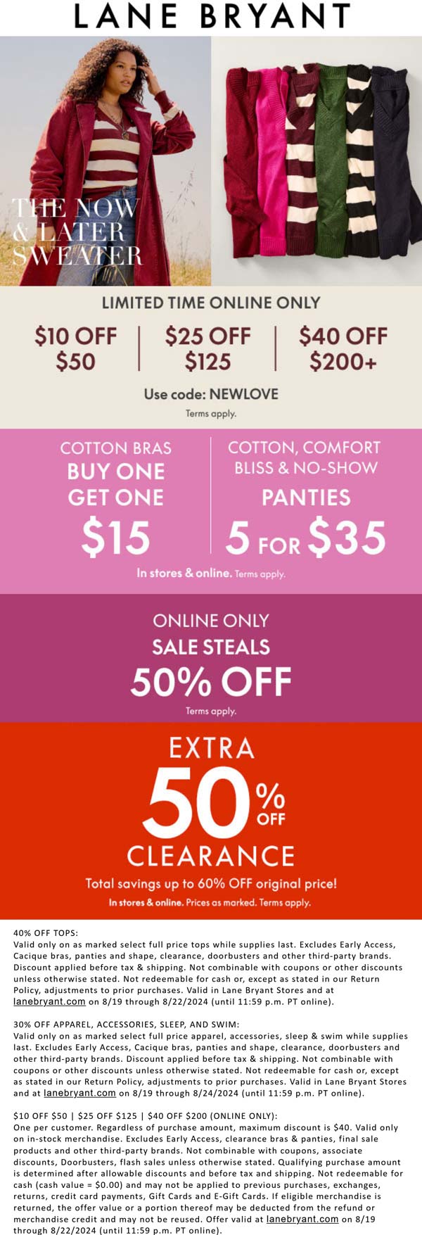 Lane Bryant stores Coupon  $10-$40 off $50+ at Lane Bryant via promo code NEWLOVE #lanebryant 