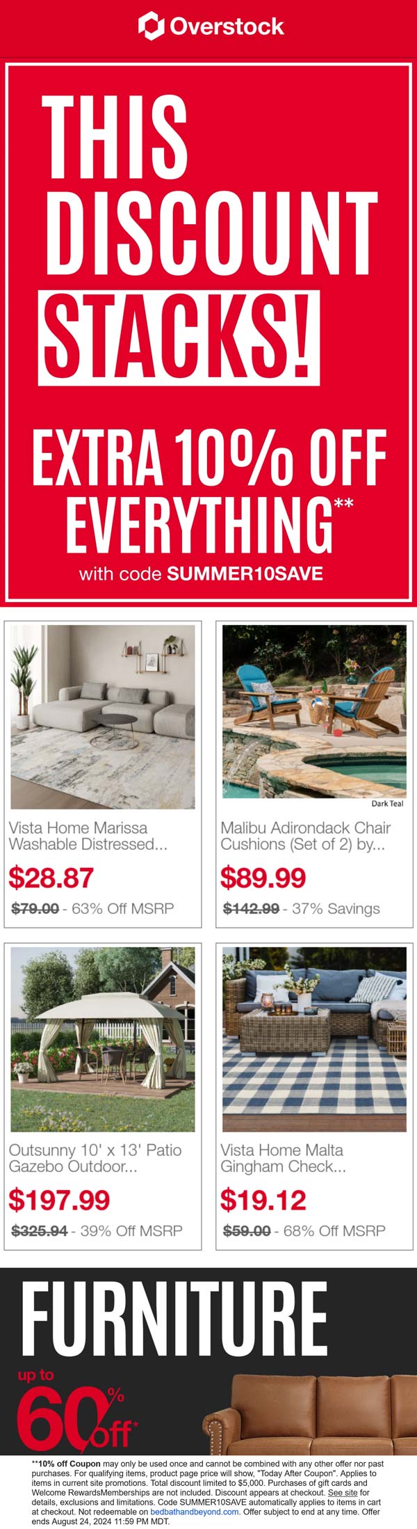 Overstock stores Coupon  10% off at Overstock via promo code SUMMER10SAVE #overstock 