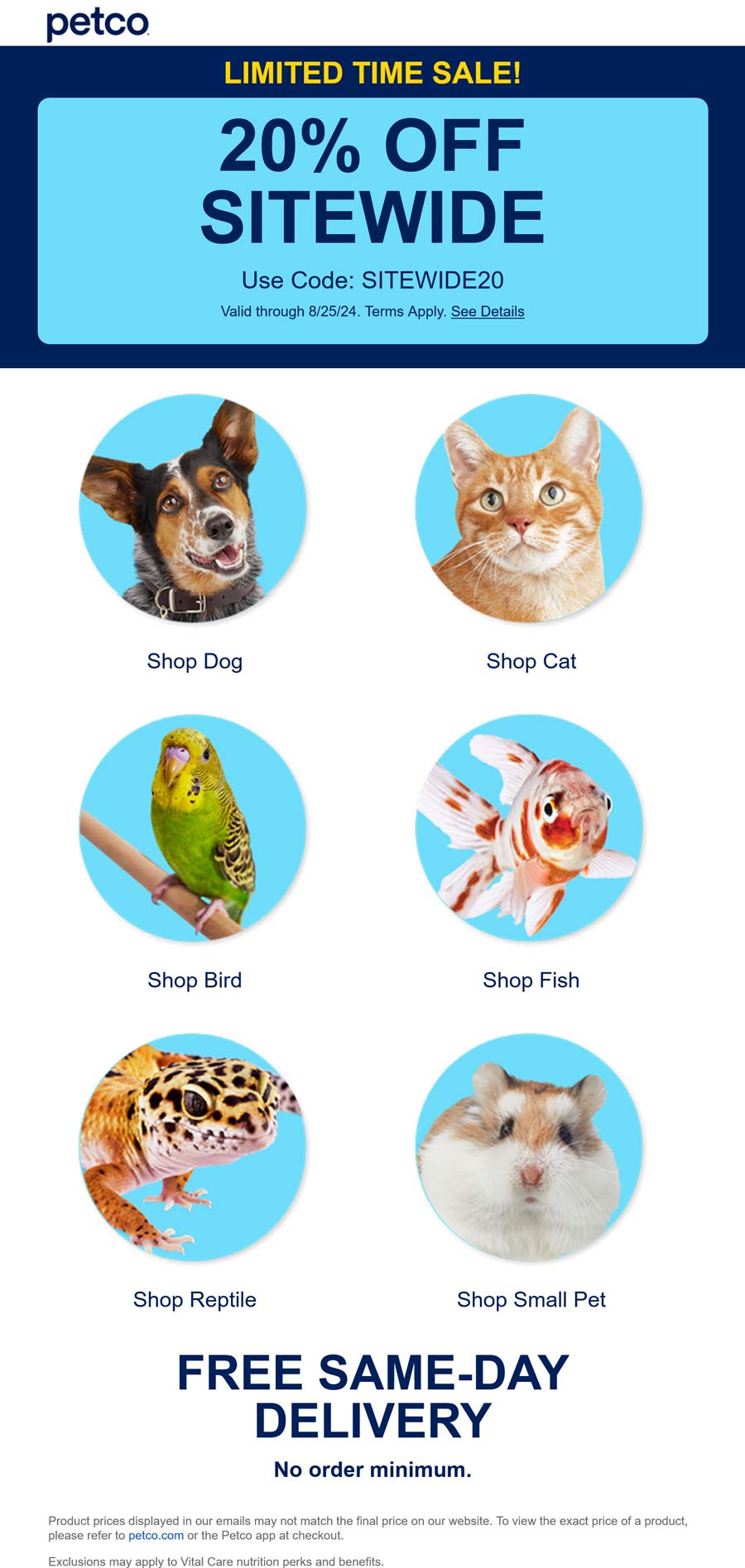 Petco stores Coupon  20% off everything online at Petco via promo code SITEWIDE20 #petco 