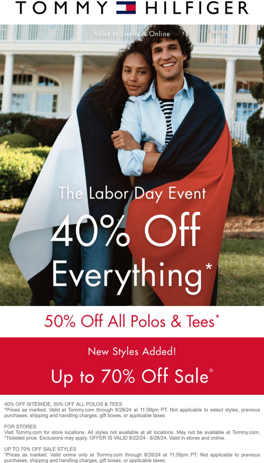 Tommy Hilfiger stores Coupon  40% off everything at Tommy Hilfiger, ditto online #tommyhilfiger 