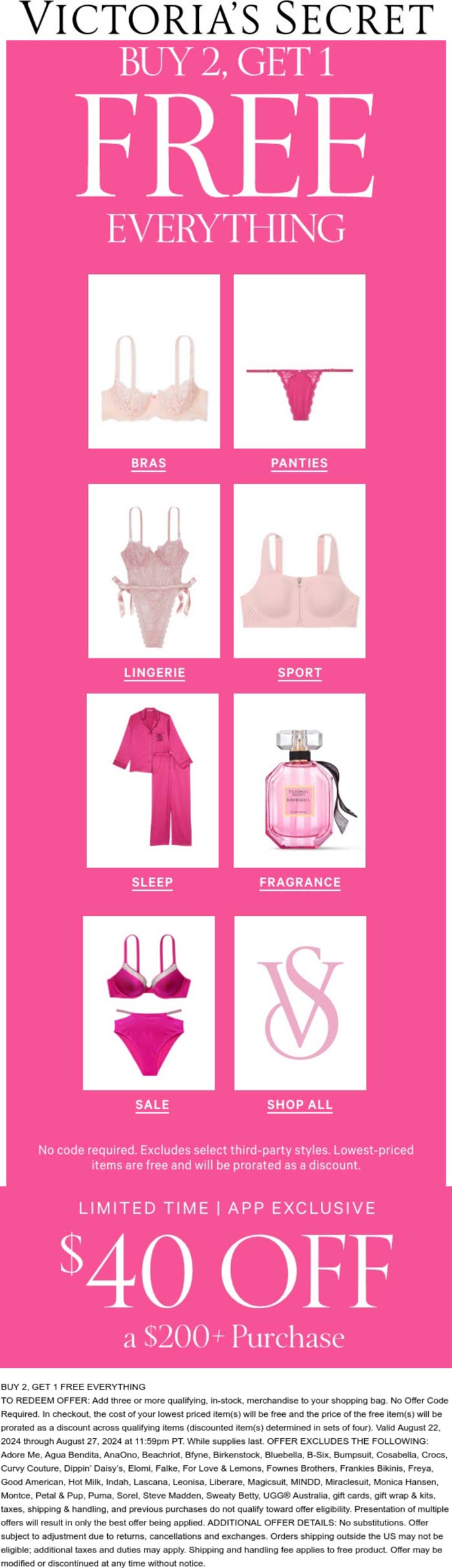 Victorias Secret stores Coupon  3rd item free on everything at Victorias Secret #victoriassecret 