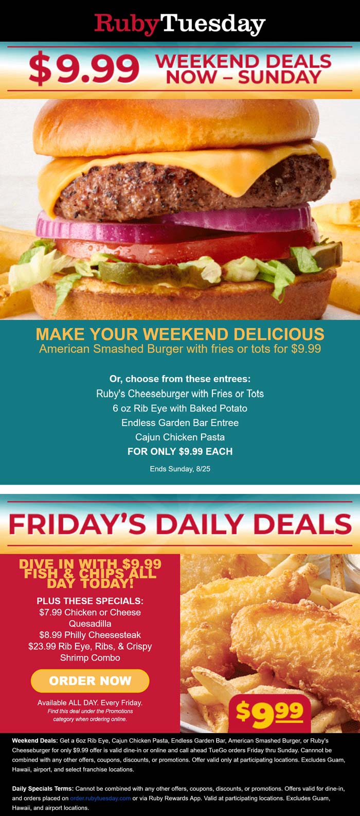 Ruby Tuesday restaurants Coupon  Cheesburger steak & more for $10 this weekend at Ruby Tuesday #rubytuesday 