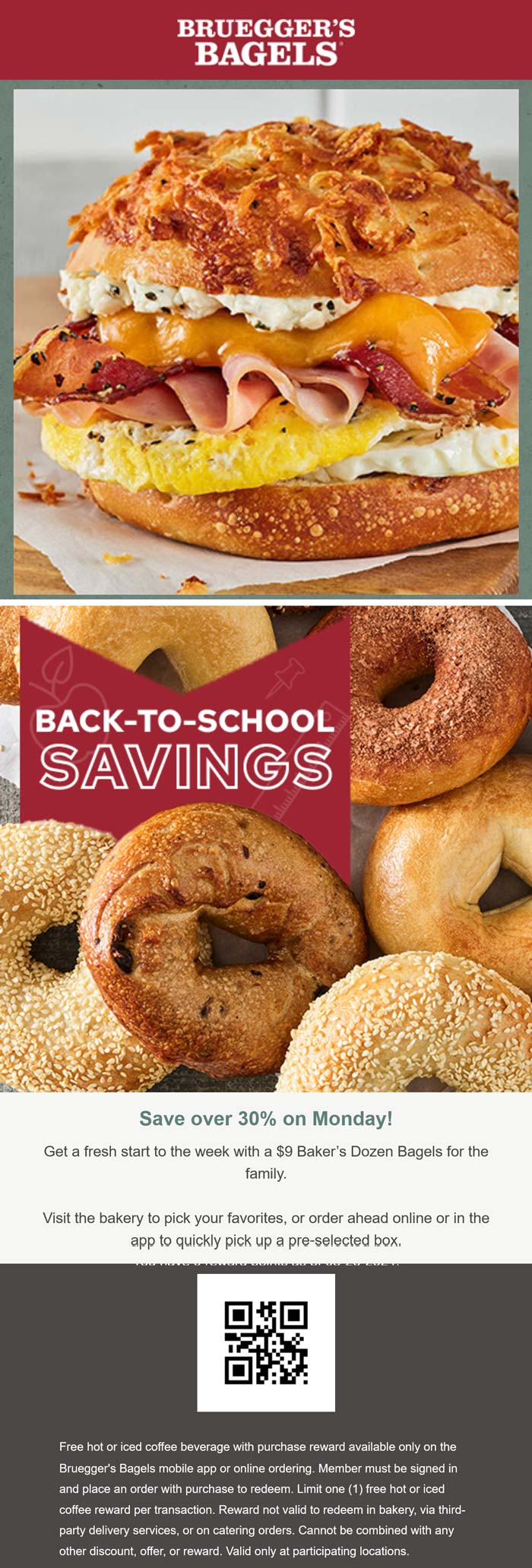 Brueggers Bagels restaurants Coupon  $9 bakers dozen today at Brueggers Bagels restaurants #brueggersbagels 