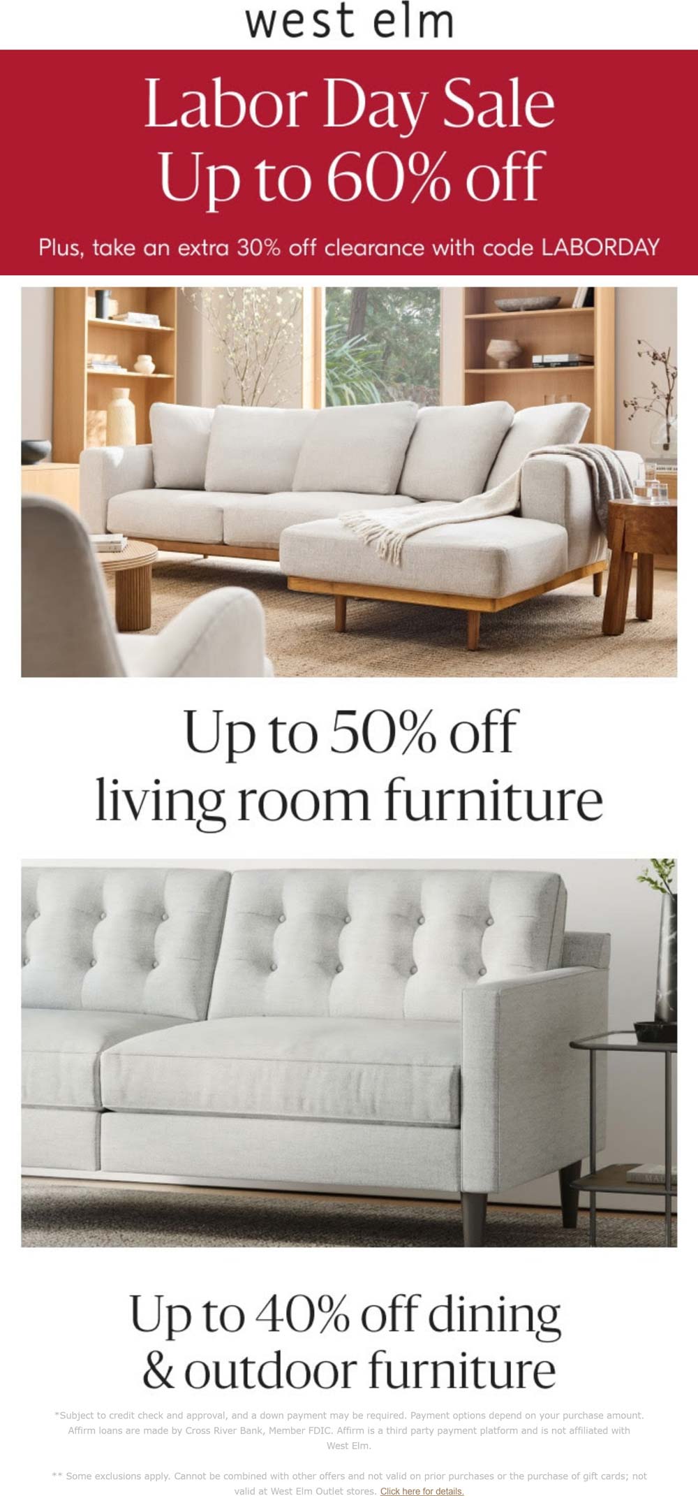 West Elm stores Coupon  Extra 30% off clearance at West Elm via promo code LABORDAY #westelm 