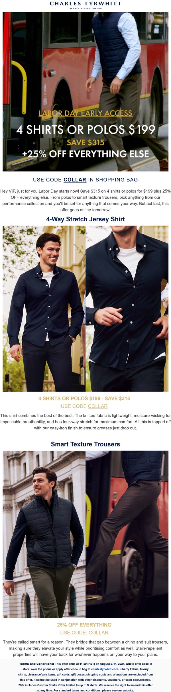 Charles Tyrwhitt stores Coupon  25% off everything & more today at Charles Tyrwhitt, or online via promo code COLLAR #charlestyrwhitt 