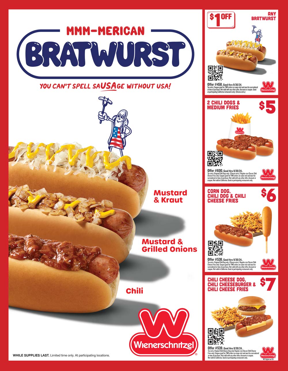 Wienerschnitzel restaurants Coupon  $1 off a brat, 2 chili dogs + fries = $5 & more at Wienerschnitzel #wienerschnitzel 