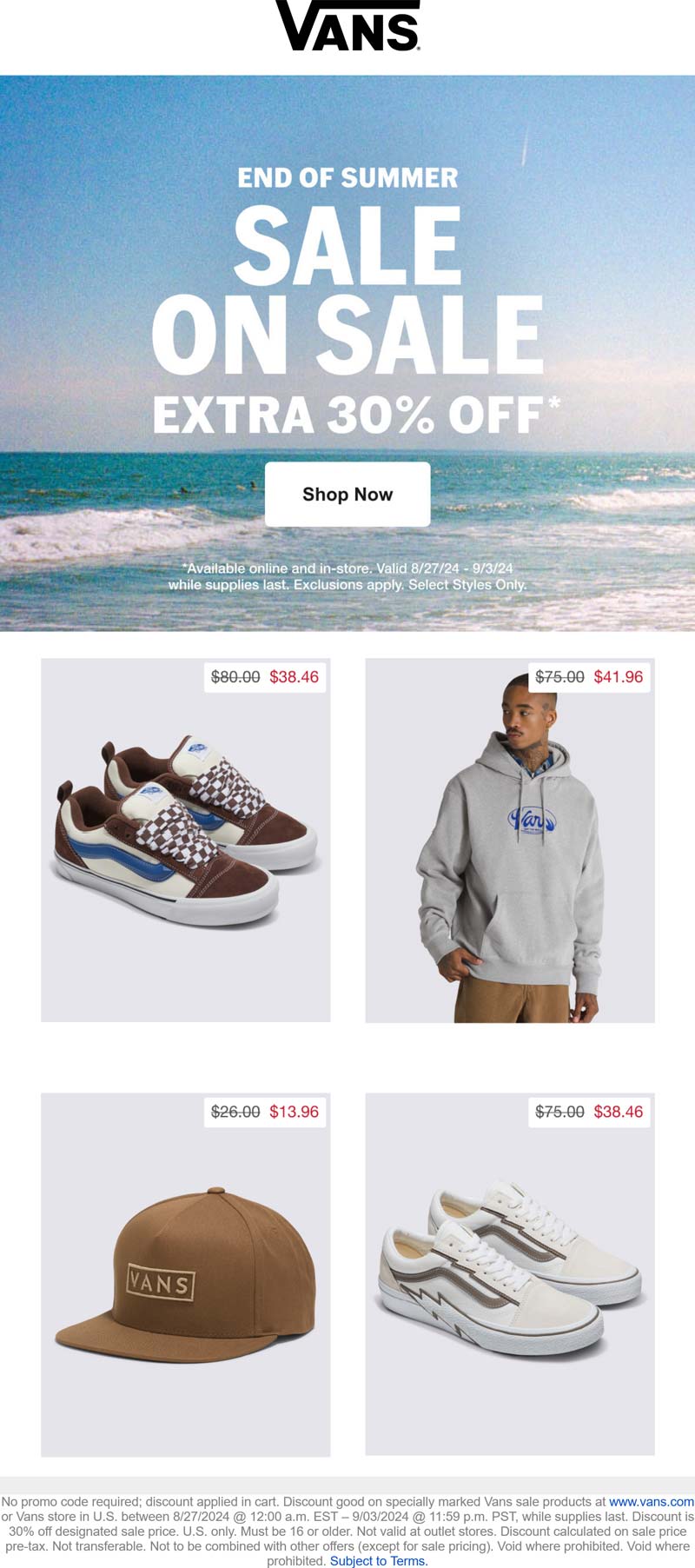 Vans stores Coupon  Extra 30% off at Vans, ditto online #vans 