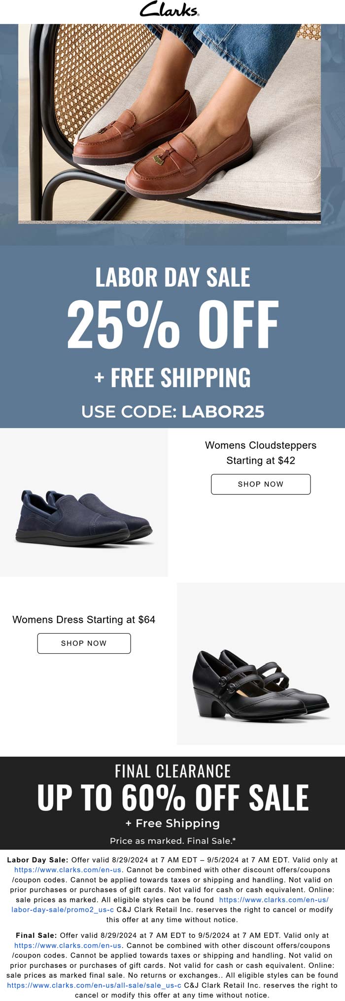 Clarks stores Coupon  25% off shoes at Clarks via promo code LABOR25 #clarks 