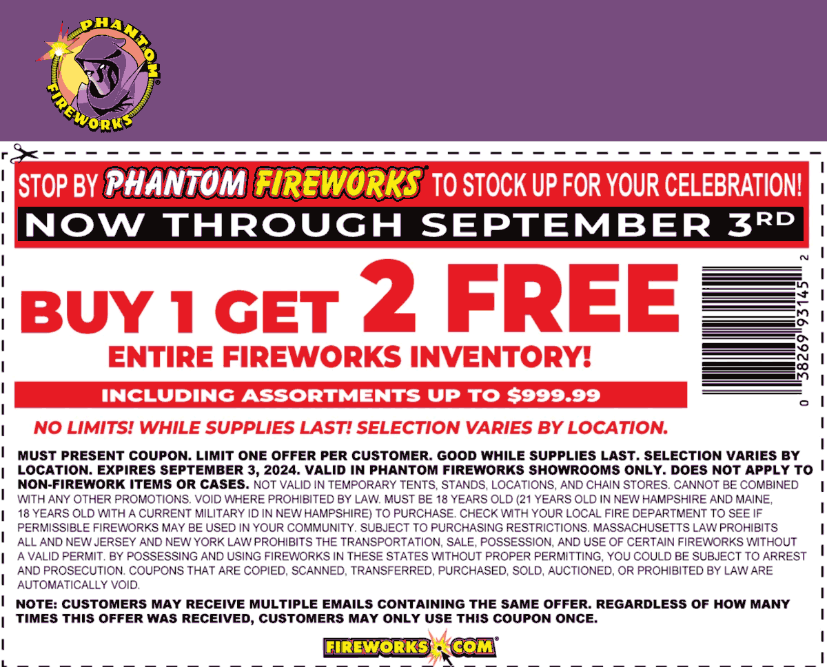 Phantom Fireworks stores Coupon  3-for-1 on everything at Phantom Fireworks #phantomfireworks 