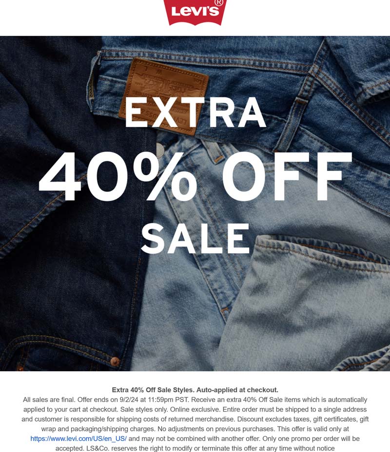 Levis stores Coupon  Extra 40% off sale styles online at Levis #levis 