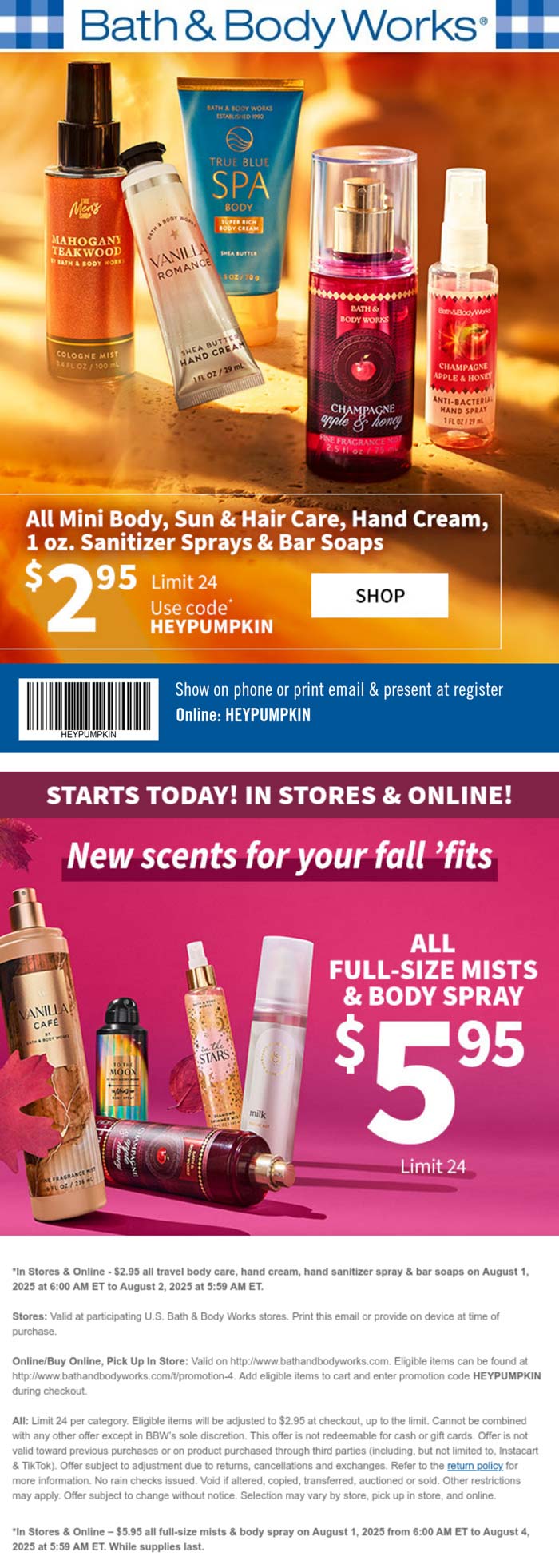 Bath & Body Works coupons & promo code for August 2025
