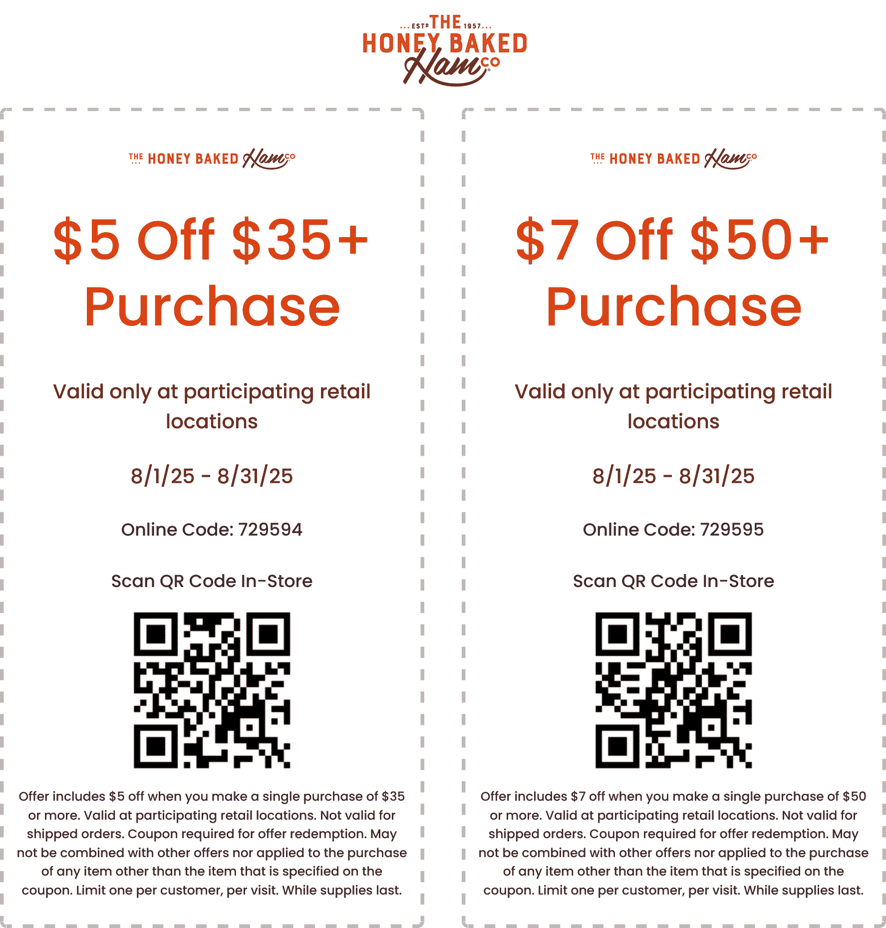HoneyBaked coupons & promo code for August 2025