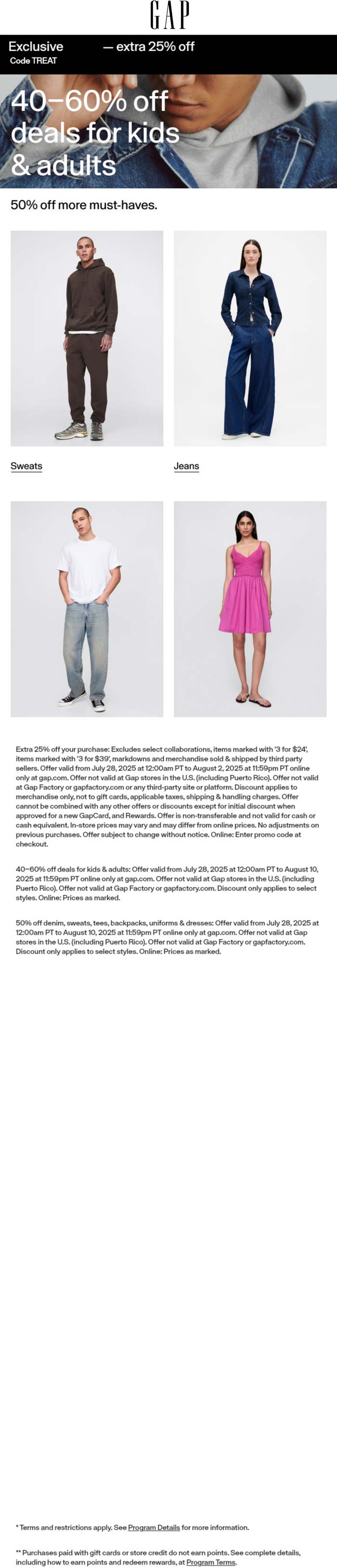 Gap stores Coupon  25-60% off online at Gap via promo code TREAT #gap 