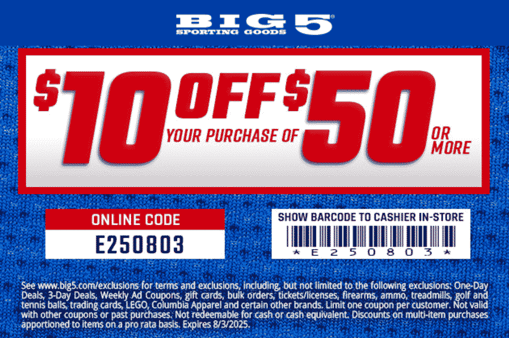 Big 5 coupons & promo code for August 2025