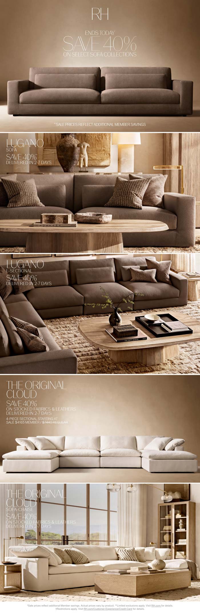 RH stores Coupon  40% off sofa collections today at RH #rh 