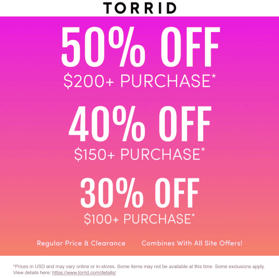 Torrid stores Coupon  30-50% off $100+ online at Torrid #torrid 