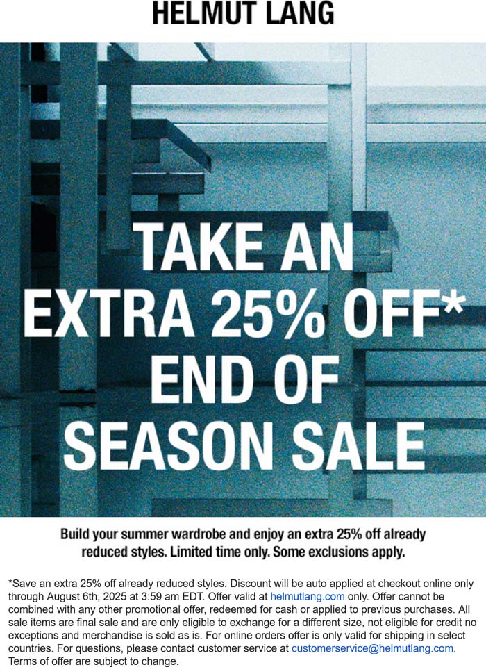 Helmut Lang coupons & promo code for August 2025