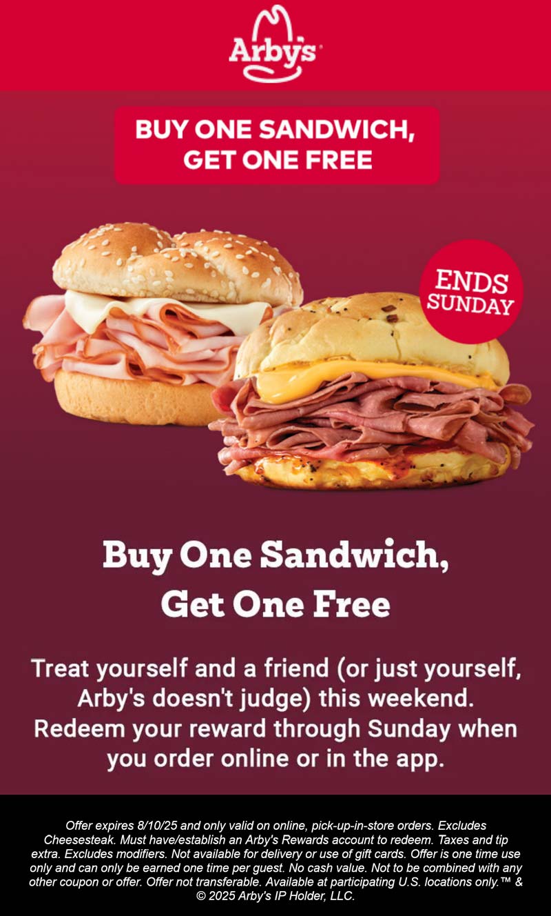 Arbys coupons & promo code for August 2025