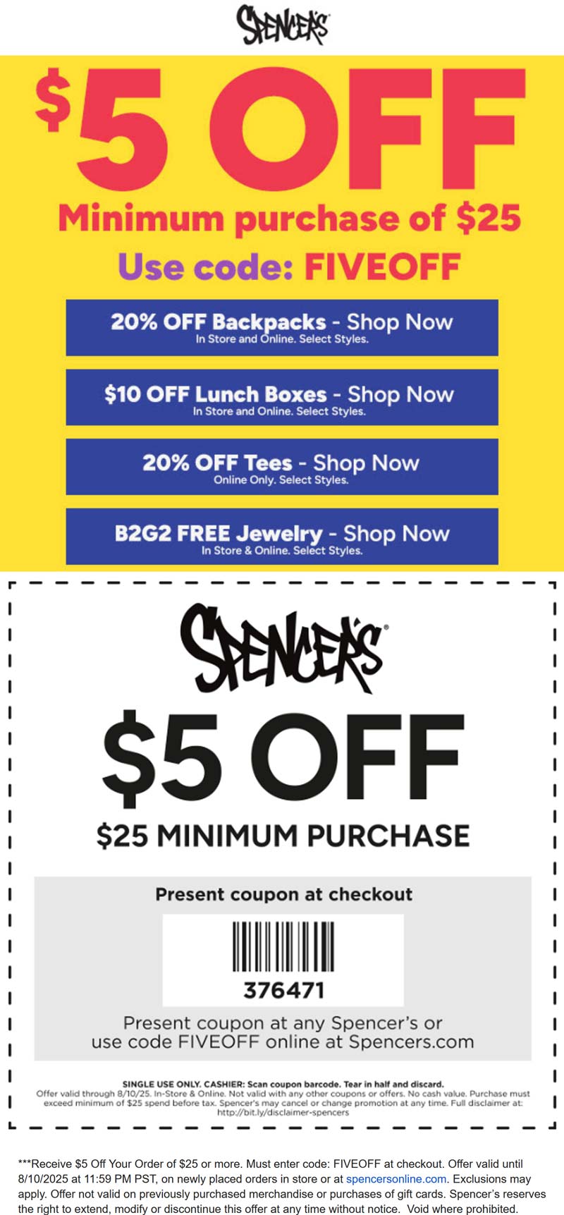 Spencers coupons & promo code for August 2025
