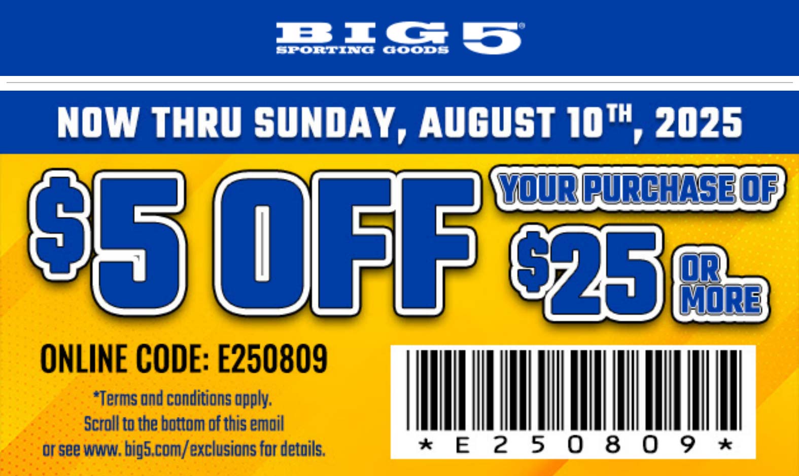 Big 5 coupons & promo code for August 2025