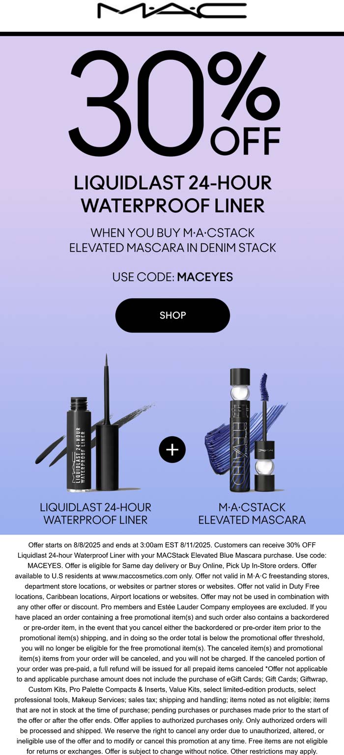 MAC coupons & promo code for August 2025