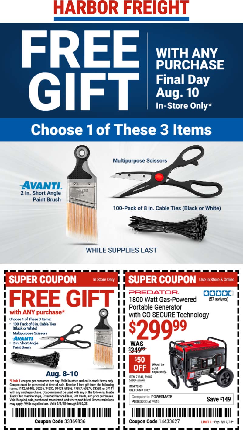 Harbor Freight coupons & promo code for August 2025