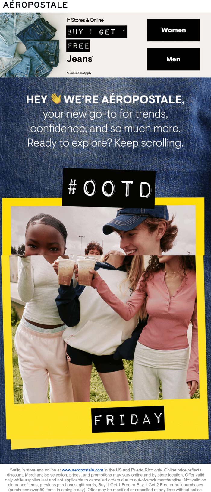 Aeropostale stores Coupon  Second jeans free at Aeropostale, ditto online #aeropostale 