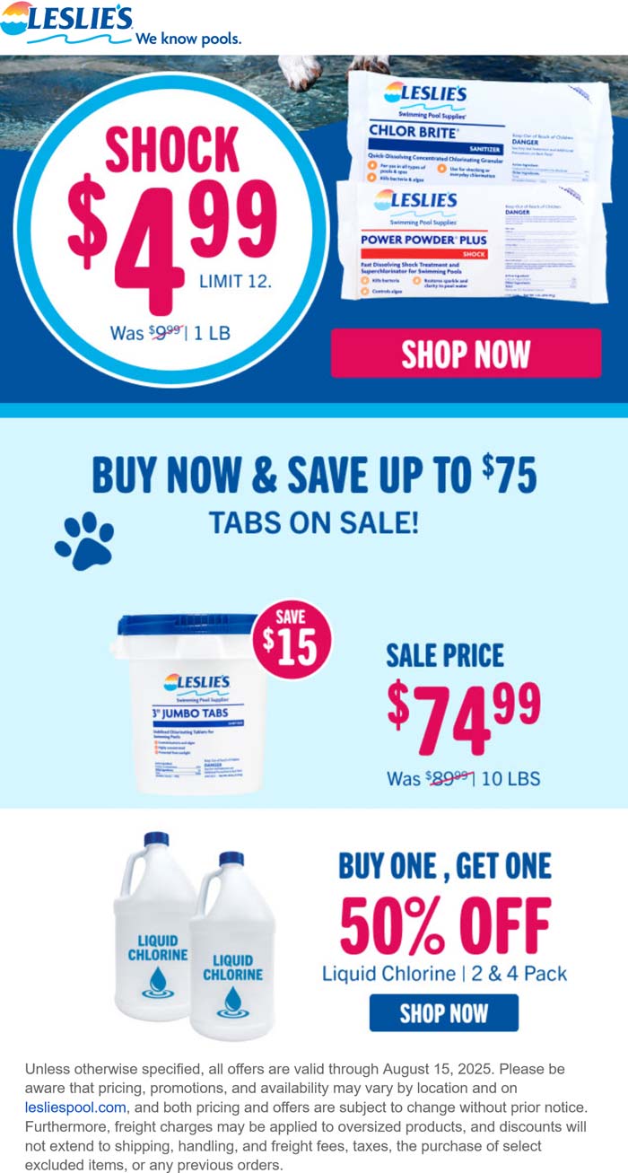 Leslies coupons & promo code for August 2025