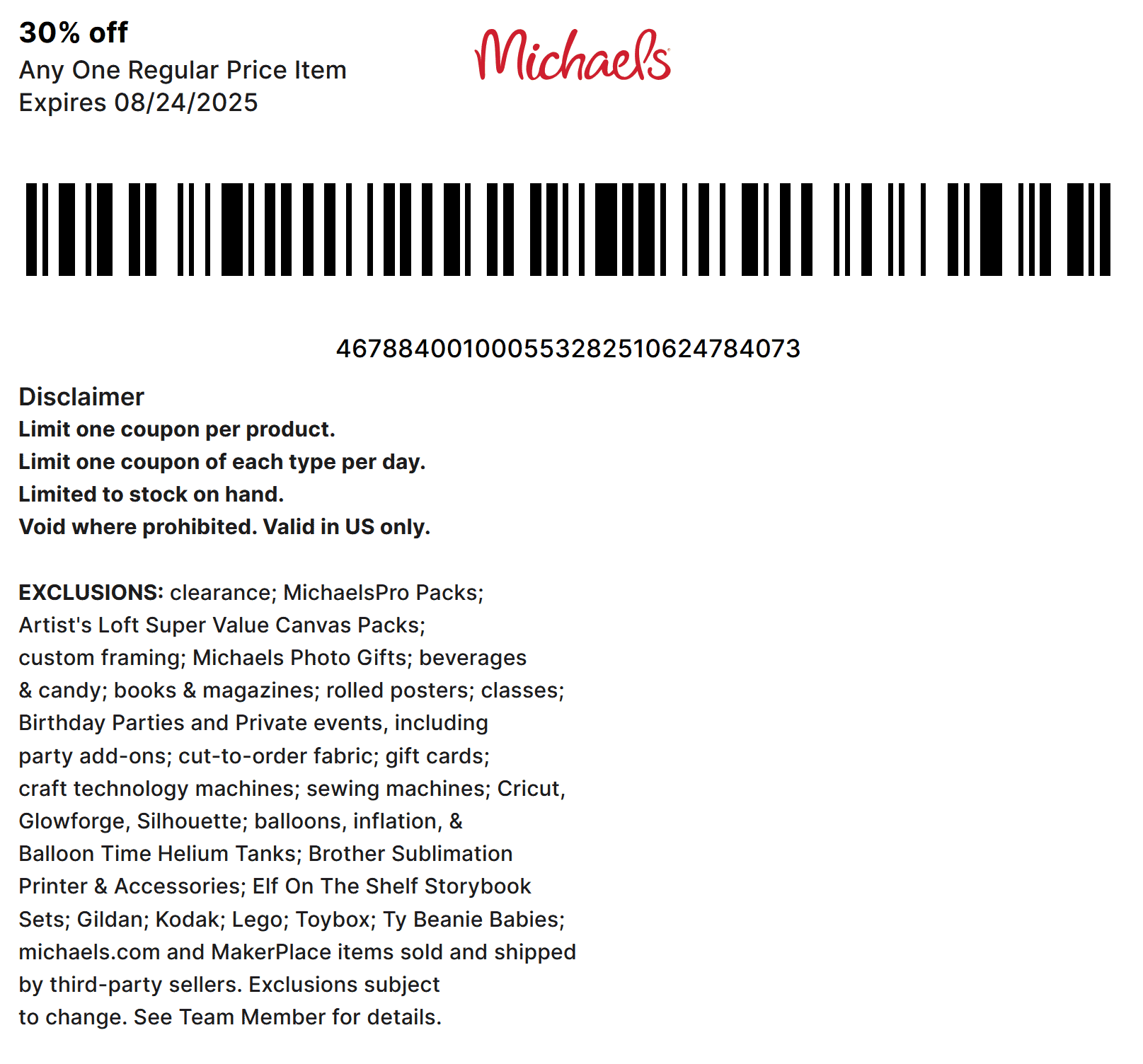 Michaels stores Coupon  30% off a single item at Michaels #michaels 